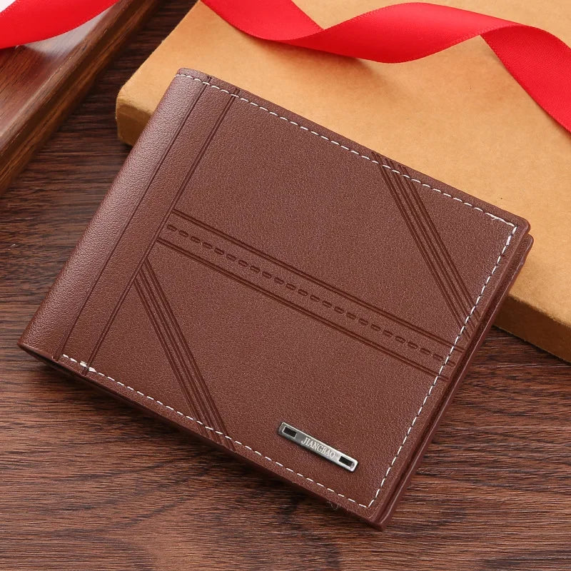 Portefeuille court en cuir givré FoxDrop™ pour homme, multi-emplacements, porte-monnaie et porte-photo, petit portefeuille pour homme, haute qualité, nouveauté 2024