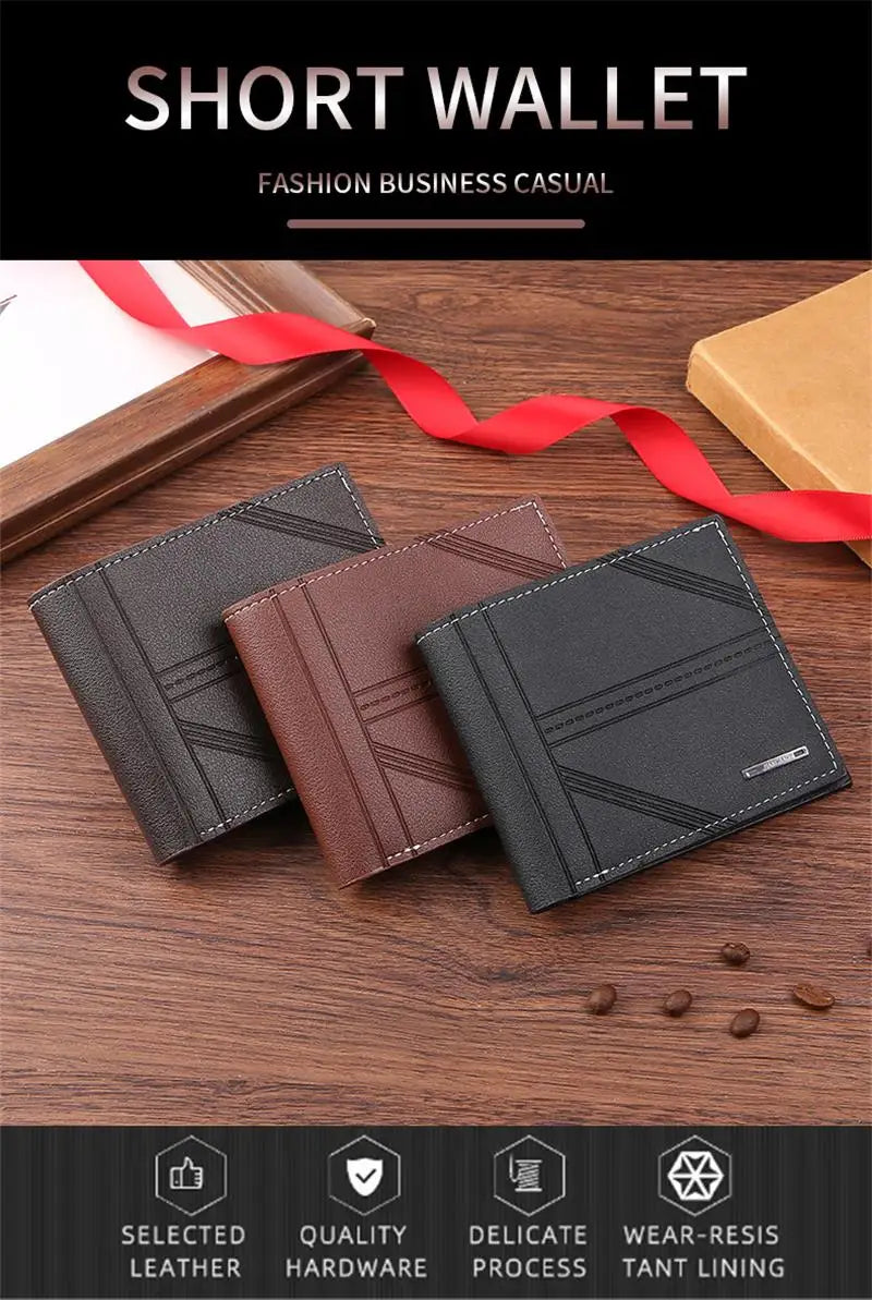 Portefeuille court en cuir givré FoxDrop™ pour homme, multi-emplacements, porte-monnaie et porte-photo, petit portefeuille pour homme, haute qualité, nouveauté 2024