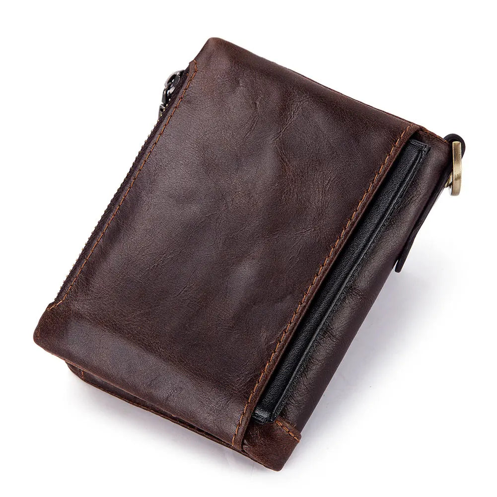 Monedero FoxDrop™ 100% de piel auténtica para hombre, tarjetero pequeño, cartera con cadena, cartera de bolsillo para hombre, calidad