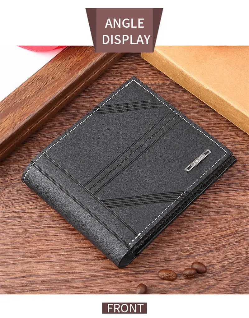 Portefeuille court en cuir givré FoxDrop™ pour homme, multi-emplacements, porte-monnaie et porte-photo, petit portefeuille pour homme, haute qualité, nouveauté 2024