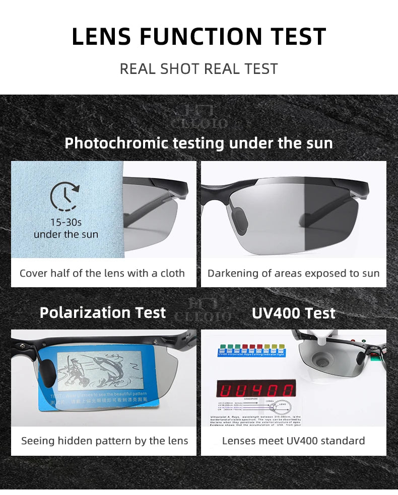 FoxDrop™ CLLOIO Nouvelles lunettes de soleil photochromiques polarisées en aluminium pour hommes Lunettes de conduite polarisées de jour et de nuit Anti-éblouissement Caméléon Oculos de sol