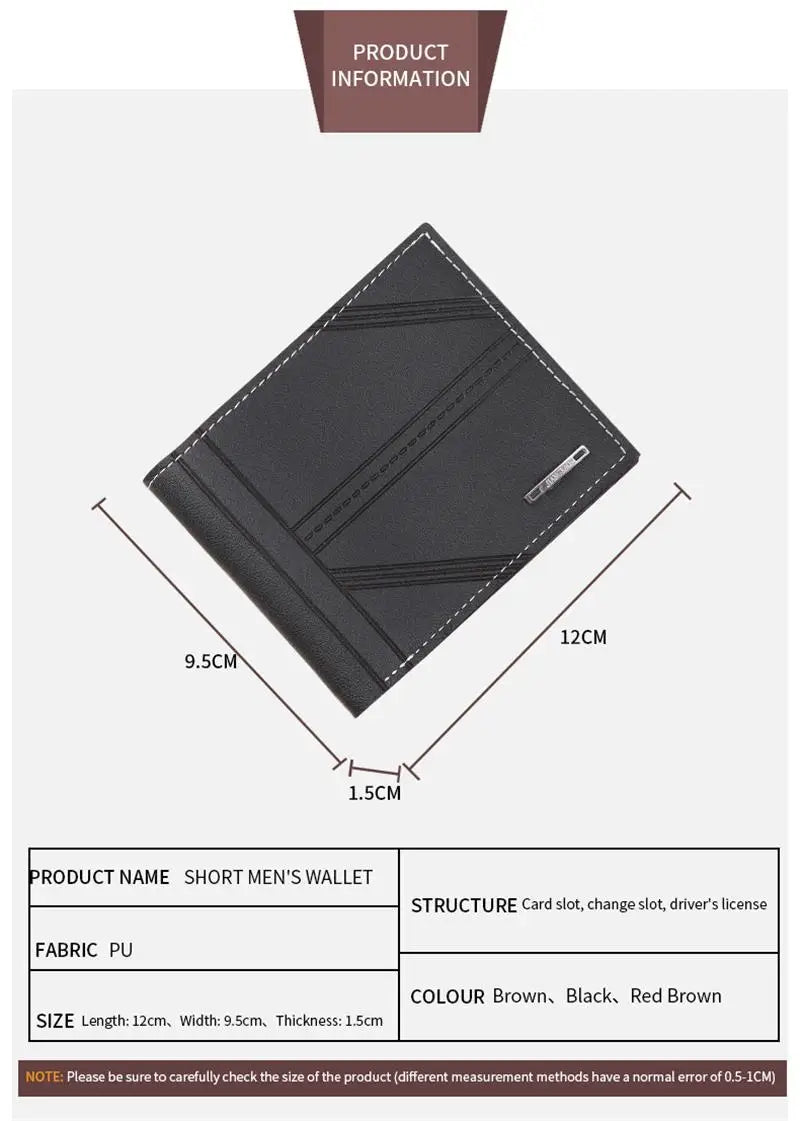 Portefeuille court en cuir givré FoxDrop™ pour homme, multi-emplacements, porte-monnaie et porte-photo, petit portefeuille pour homme, haute qualité, nouveauté 2024