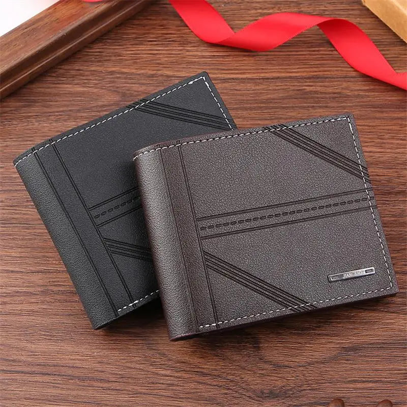 Portefeuille court en cuir givré FoxDrop™ pour homme, multi-emplacements, porte-monnaie et porte-photo, petit portefeuille pour homme, haute qualité, nouveauté 2024