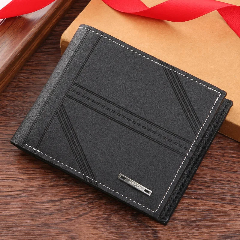 Portefeuille court en cuir givré FoxDrop™ pour homme, multi-emplacements, porte-monnaie et porte-photo, petit portefeuille pour homme, haute qualité, nouveauté 2024