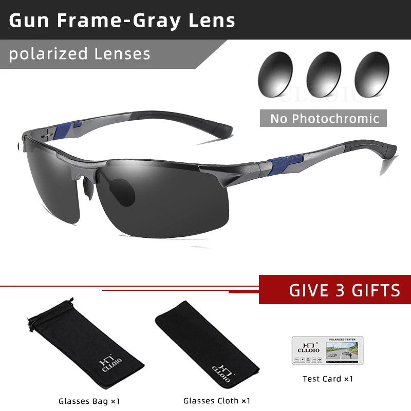 FoxDrop™ CLLOIO Nouvelles lunettes de soleil photochromiques polarisées en aluminium pour hommes Lunettes de conduite polarisées de jour et de nuit Anti-éblouissement Caméléon Oculos de sol