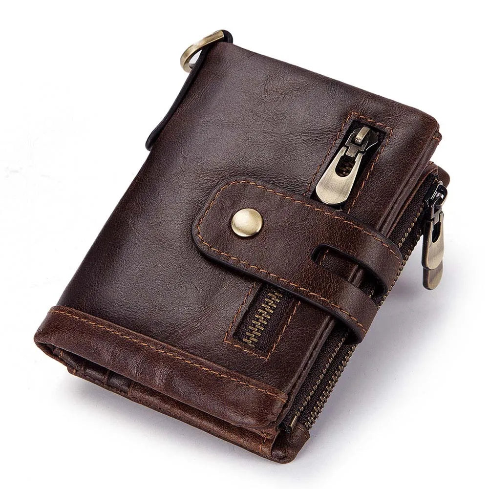 Monedero FoxDrop™ 100% de piel auténtica para hombre, tarjetero pequeño, cartera con cadena, cartera de bolsillo para hombre, calidad