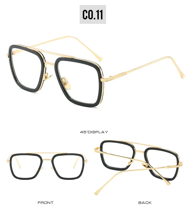 FoxDrop™ Gafas de sol Steampunk Tony Stark para hombre y mujer, cuadradas, a la moda, unisex, con montura metálica, modernas gafas de sol