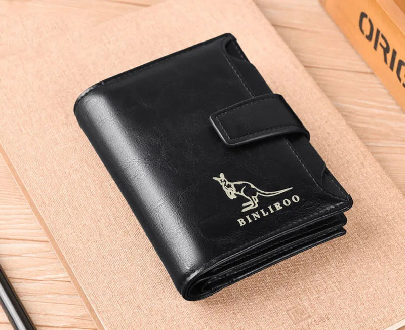Portefeuille en cuir FoxDrop™ pour homme, porte-cartes RFID court de luxe pour homme, porte-monnaie à fermeture éclair, portefeuille portable pour homme