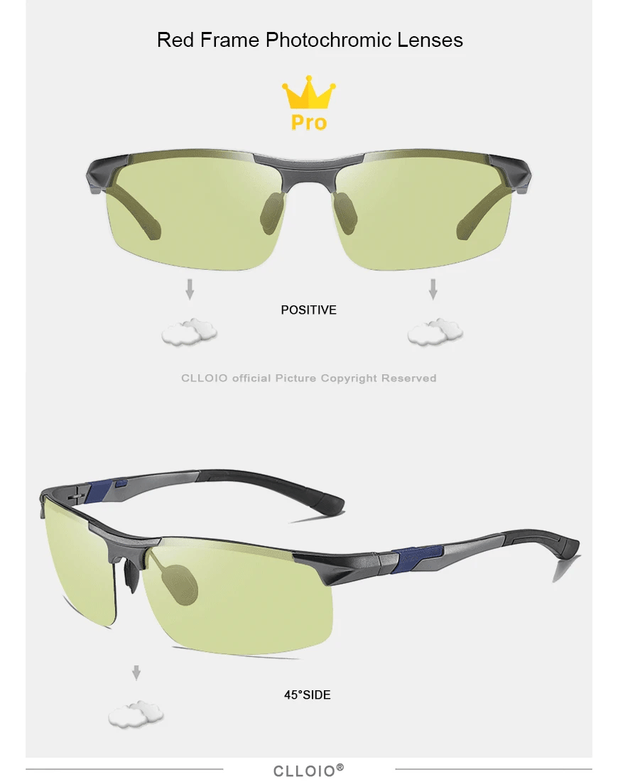FoxDrop™ CLLOIO Nouvelles lunettes de soleil photochromiques polarisées en aluminium pour hommes Lunettes de conduite polarisées de jour et de nuit Anti-éblouissement Caméléon Oculos de sol