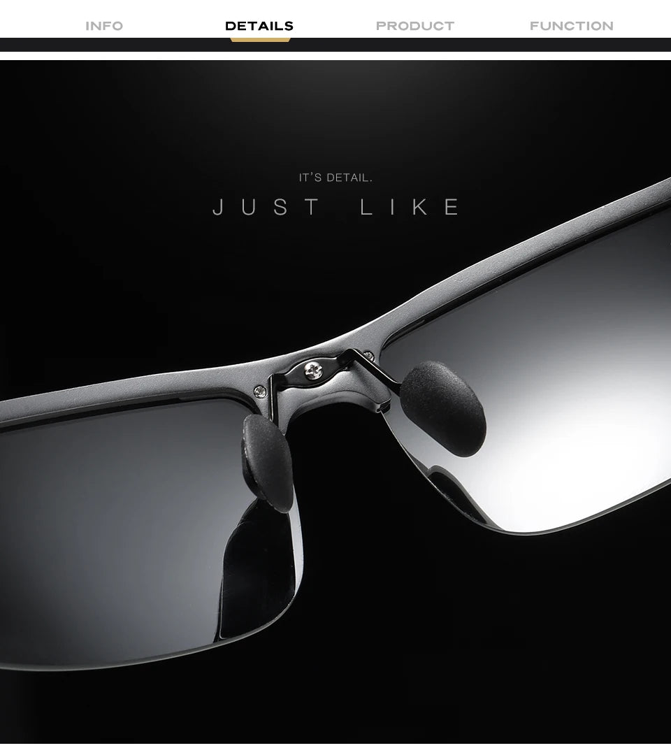 FoxDrop™ CLLOIO Nouvelles lunettes de soleil photochromiques polarisées en aluminium pour hommes Lunettes de conduite polarisées de jour et de nuit Anti-éblouissement Caméléon Oculos de sol