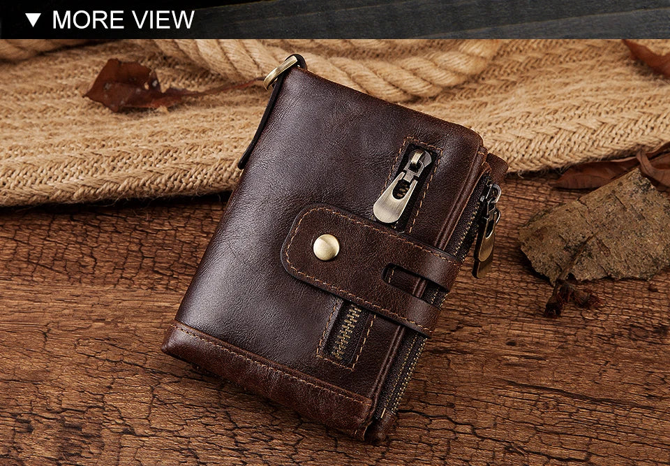 Monedero FoxDrop™ 100% de piel auténtica para hombre, tarjetero pequeño, cartera con cadena, cartera de bolsillo para hombre, calidad