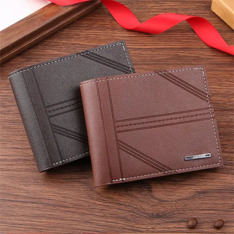 Portefeuille court en cuir givré FoxDrop™ pour homme, multi-emplacements, porte-monnaie et porte-photo, petit portefeuille pour homme, haute qualité, nouveauté 2024