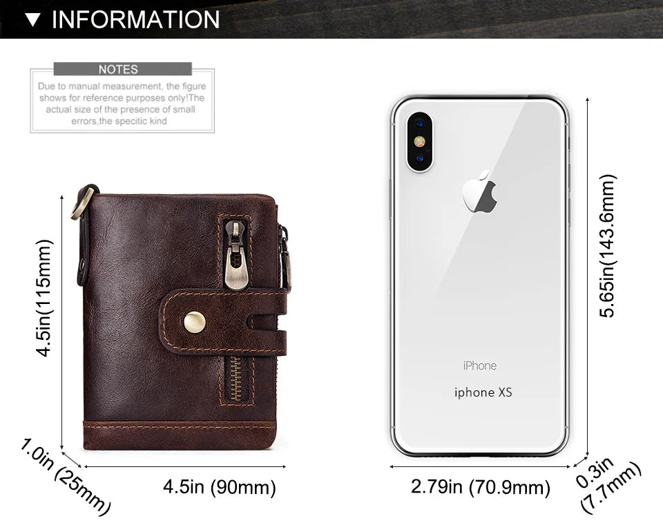 Monedero FoxDrop™ 100% de piel auténtica para hombre, tarjetero pequeño, cartera con cadena, cartera de bolsillo para hombre, calidad