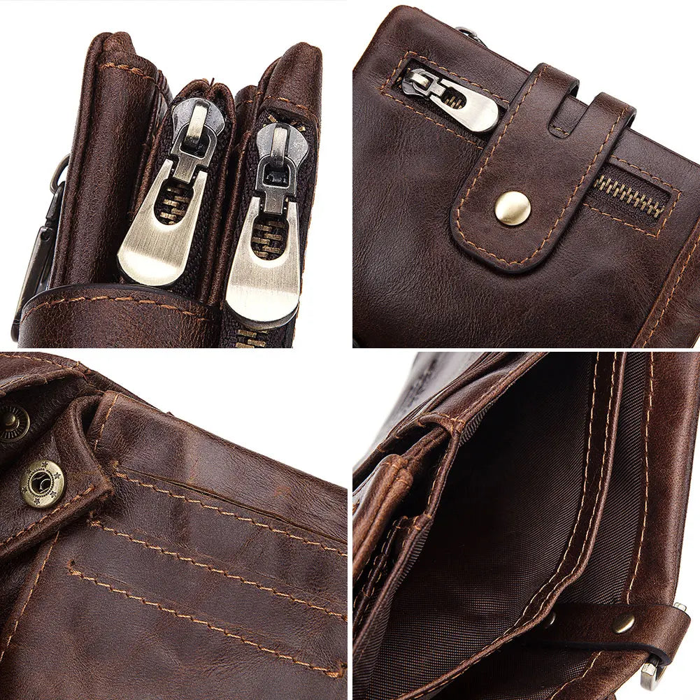 Monedero FoxDrop™ 100% de piel auténtica para hombre, tarjetero pequeño, cartera con cadena, cartera de bolsillo para hombre, calidad