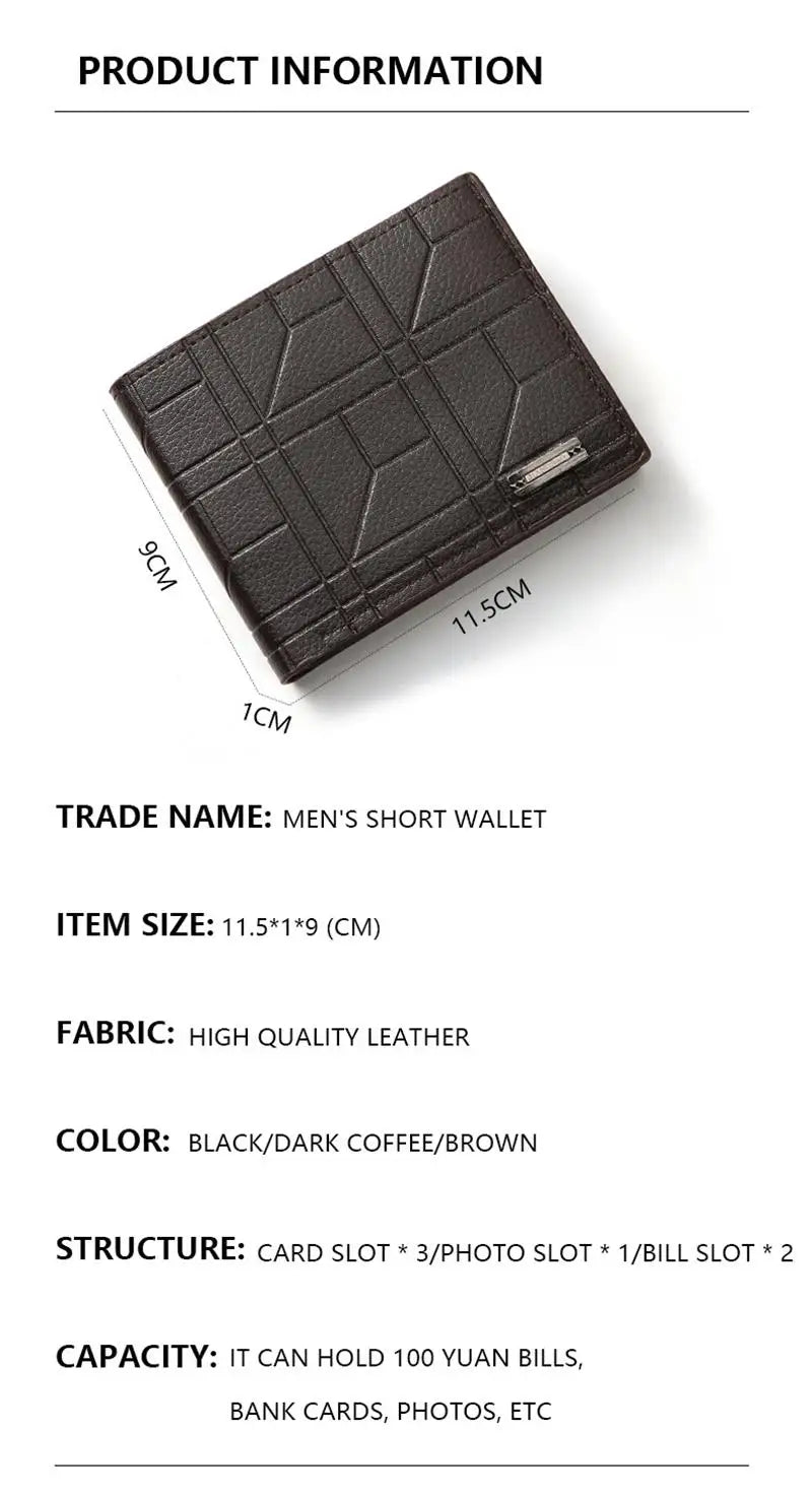Portefeuille FoxDrop™ pour homme, nouvelle marque, court, à carreaux, horizontal, en cuir souple, grande capacité, multi-cartes