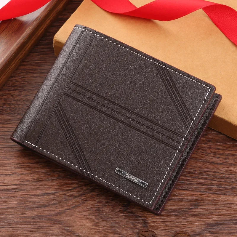 Portefeuille court en cuir givré FoxDrop™ pour homme, multi-emplacements, porte-monnaie et porte-photo, petit portefeuille pour homme, haute qualité, nouveauté 2024