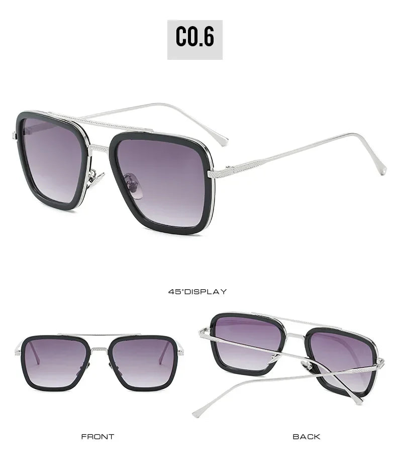 FoxDrop™ Gafas de sol Steampunk Tony Stark para hombre y mujer, cuadradas, a la moda, unisex, con montura metálica, modernas gafas de sol