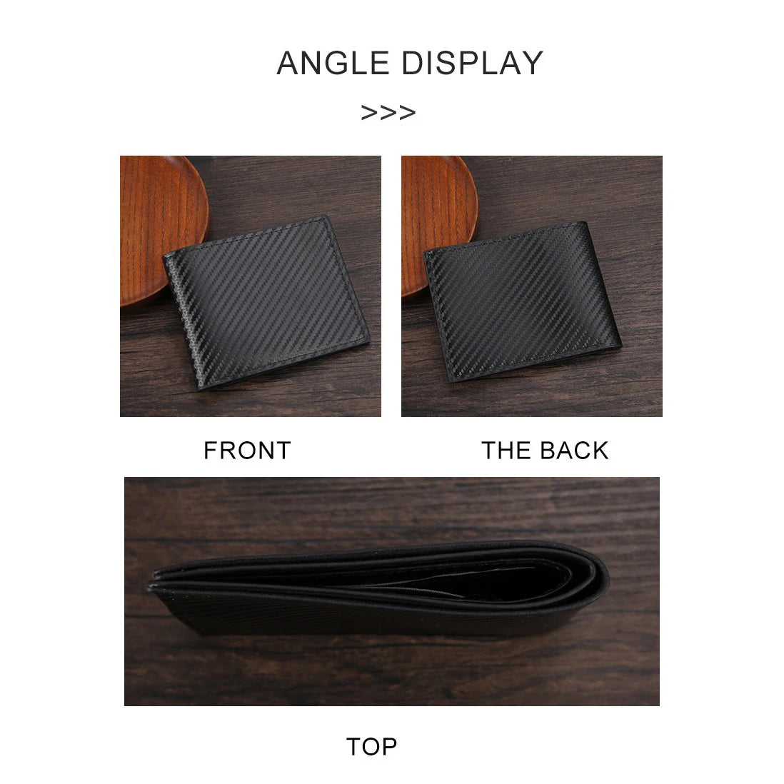 Portefeuille court en fibre de carbone FoxDrop™ pour homme, porte-cartes de crédit, grande capacité, pince à billets, porte-cartes fin à deux volets avec fenêtre pour carte d'identité