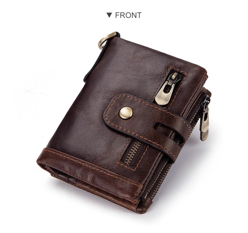 Monedero FoxDrop™ 100% de piel auténtica para hombre, tarjetero pequeño, cartera con cadena, cartera de bolsillo para hombre, calidad