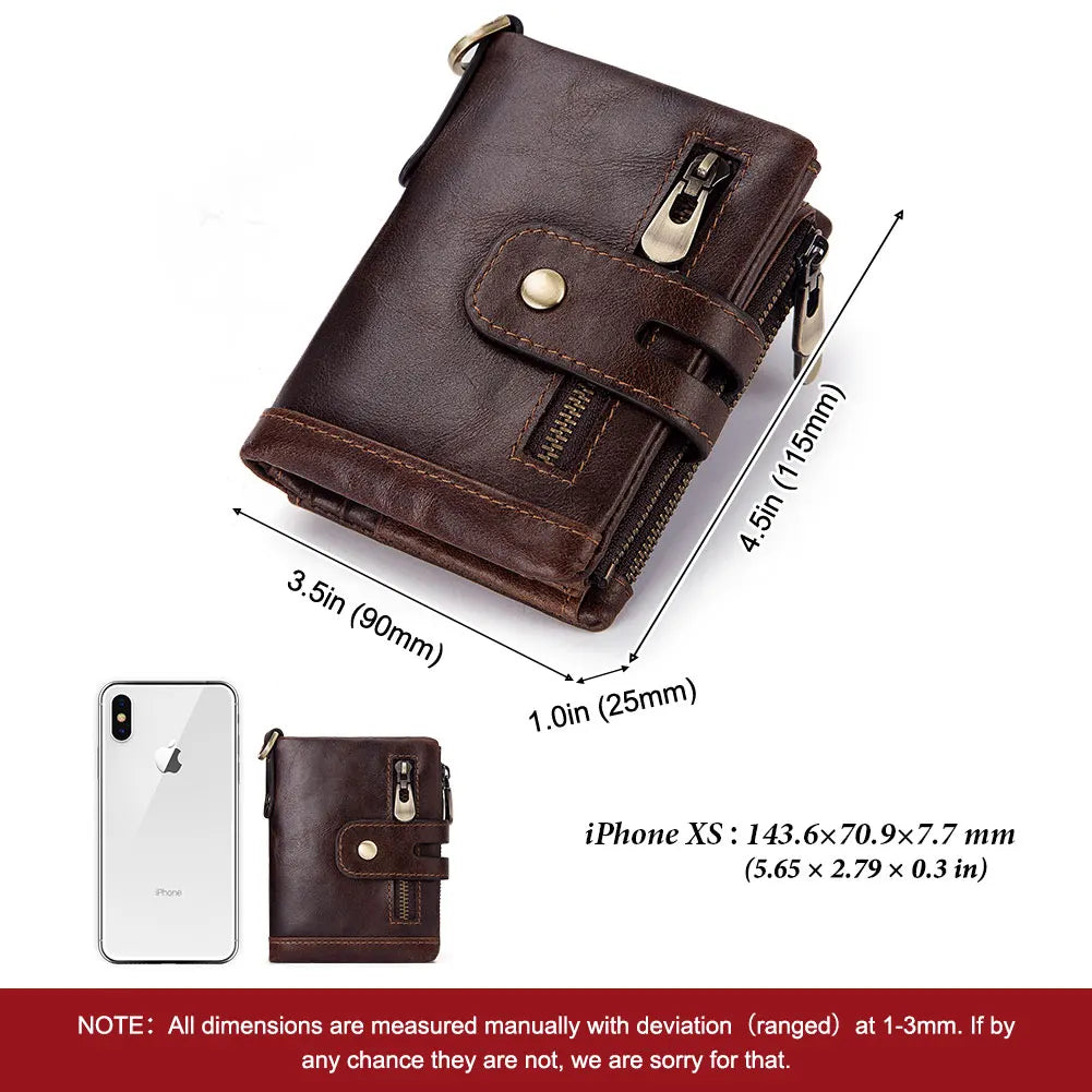Monedero FoxDrop™ 100% de piel auténtica para hombre, tarjetero pequeño, cartera con cadena, cartera de bolsillo para hombre, calidad