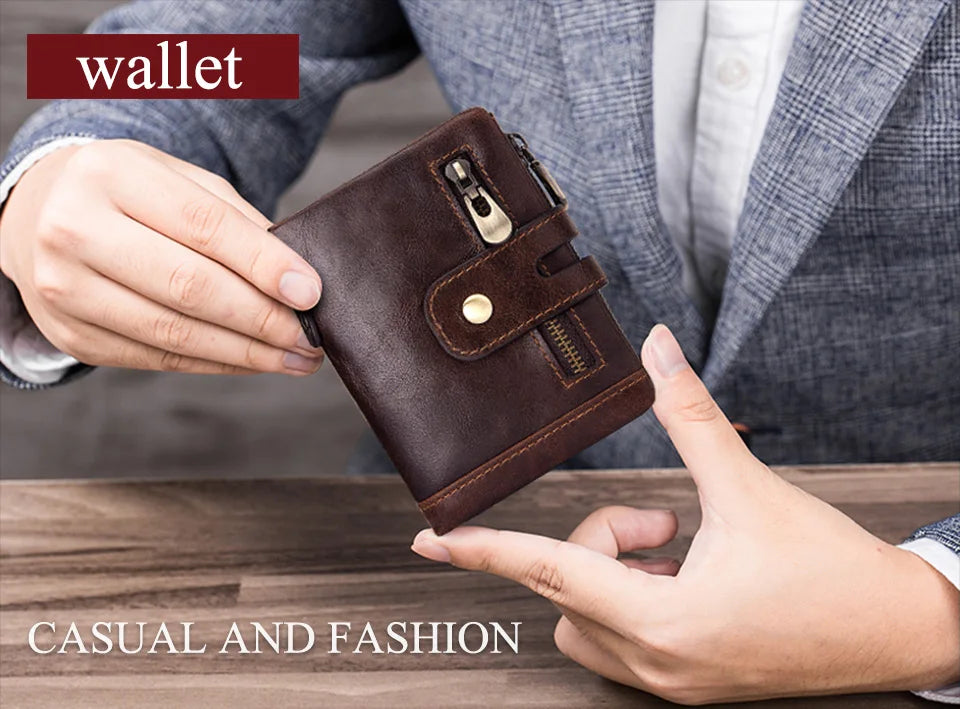 Monedero FoxDrop™ 100% de piel auténtica para hombre, tarjetero pequeño, cartera con cadena, cartera de bolsillo para hombre, calidad