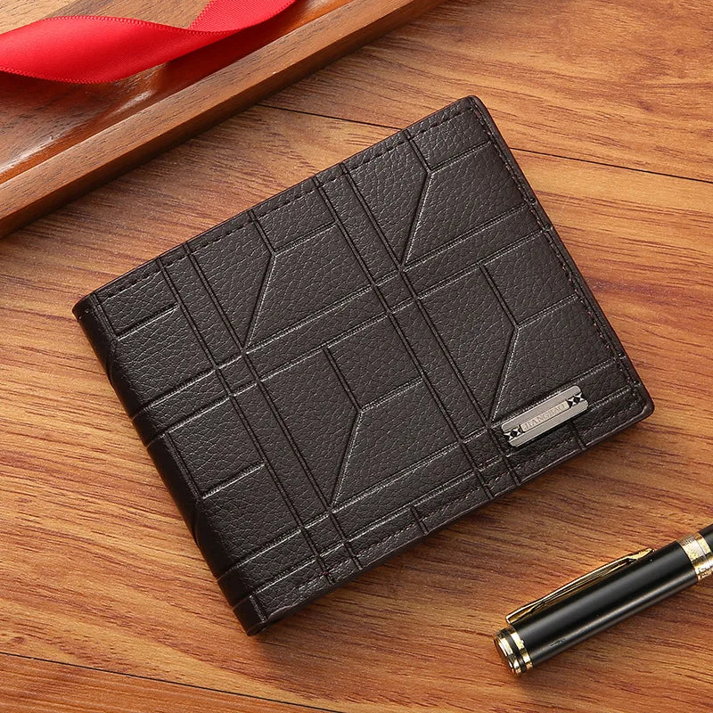 Portefeuille FoxDrop™ pour homme, nouvelle marque, court, à carreaux, horizontal, en cuir souple, grande capacité, multi-cartes