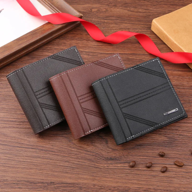 Portefeuille court en cuir givré FoxDrop™ pour homme, multi-emplacements, porte-monnaie et porte-photo, petit portefeuille pour homme, haute qualité, nouveauté 2024