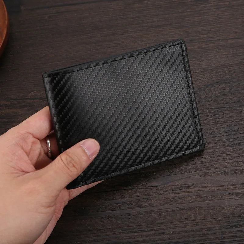 Portefeuille court en fibre de carbone FoxDrop™ pour homme, porte-cartes de crédit, grande capacité, pince à billets, porte-cartes fin à deux volets avec fenêtre pour carte d'identité