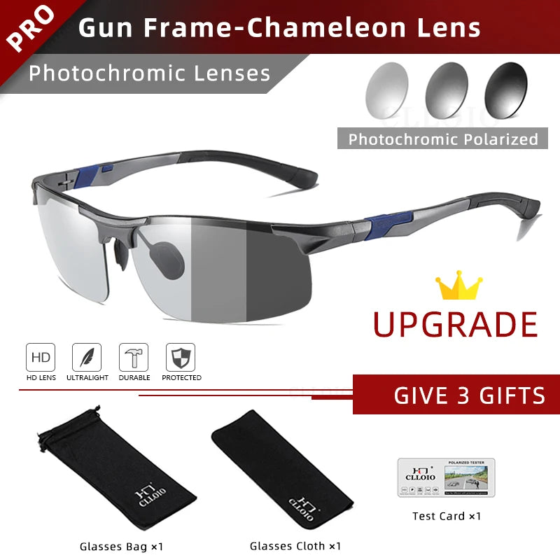 FoxDrop™ CLLOIO Nouvelles lunettes de soleil photochromiques polarisées en aluminium pour hommes Lunettes de conduite polarisées de jour et de nuit Anti-éblouissement Caméléon Oculos de sol