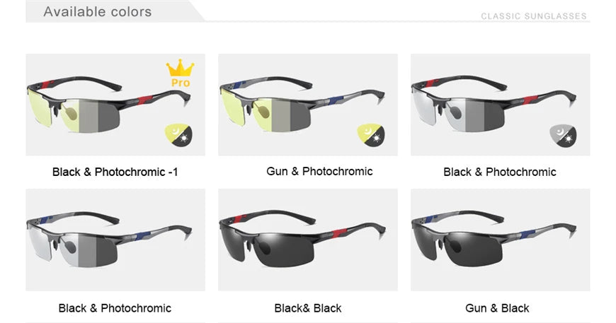 FoxDrop™ CLLOIO Nouvelles lunettes de soleil photochromiques polarisées en aluminium pour hommes Lunettes de conduite polarisées de jour et de nuit Anti-éblouissement Caméléon Oculos de sol