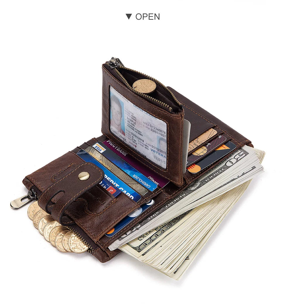 Monedero FoxDrop™ 100% de piel auténtica para hombre, tarjetero pequeño, cartera con cadena, cartera de bolsillo para hombre, calidad