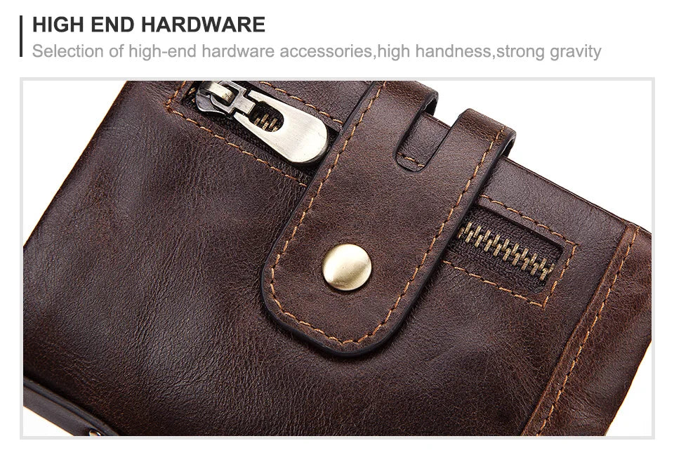 Monedero FoxDrop™ 100% de piel auténtica para hombre, tarjetero pequeño, cartera con cadena, cartera de bolsillo para hombre, calidad