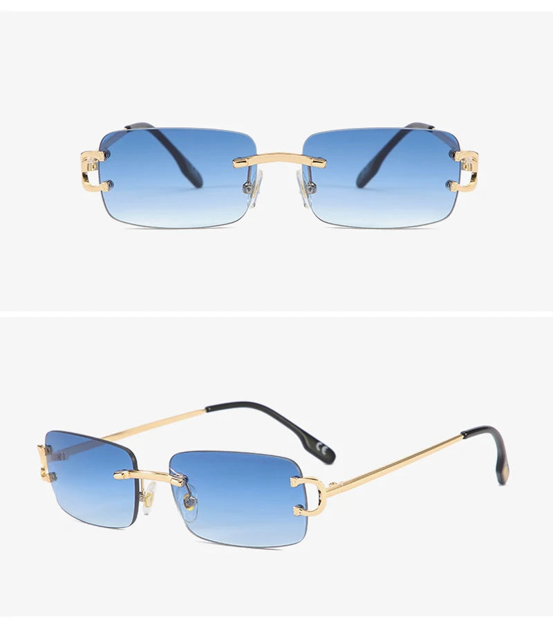 FoxDrop™ Kachawoo lunettes de soleil rectangulaires rétro sans monture homme femme uv400 petites lunettes de soleil mode bleu rose or métal cadeaux d'anniversaire