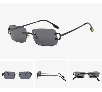 FoxDrop™ Kachawoo lunettes de soleil rectangulaires rétro sans monture homme femme uv400 petites lunettes de soleil mode bleu rose or métal cadeaux d'anniversaire