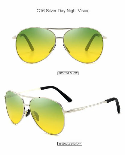 FoxDrop™ Aviation Metail Frame Polarized Sunglasses Men Color Changing Sun Glasses  Pilot Male Day Night Vision Driving