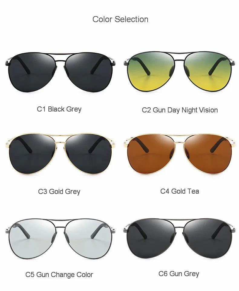 FoxDrop™ Aviation Metail Frame Polarized Sunglasses Men Color Changing Sun Glasses  Pilot Male Day Night Vision Driving