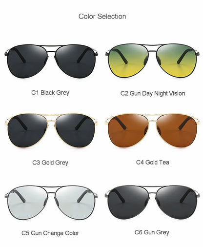 FoxDrop™ Aviation Metail Frame Polarized Sunglasses Men Color Changing Sun Glasses  Pilot Male Day Night Vision Driving