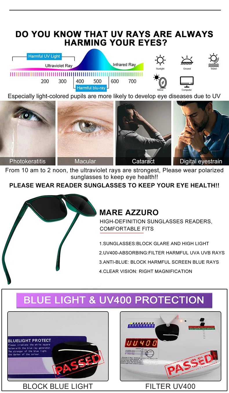 FoxDrop™ Reading Sunglasses Men Outdoor High Guality Large Reader Sunglasses Brand Design Sun Reading Glasses 0.5 1 1.5 1.75 2 2.5 2.75 3