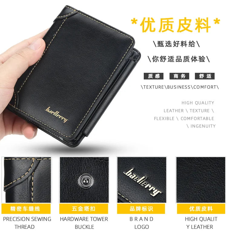 Portefeuilles FoxDrop™ en cuir pour hommes, nouveaux, de haute qualité, fermeture éclair, design court, porte-cartes, porte-monnaie vintage, porte-monnaie pour hommes