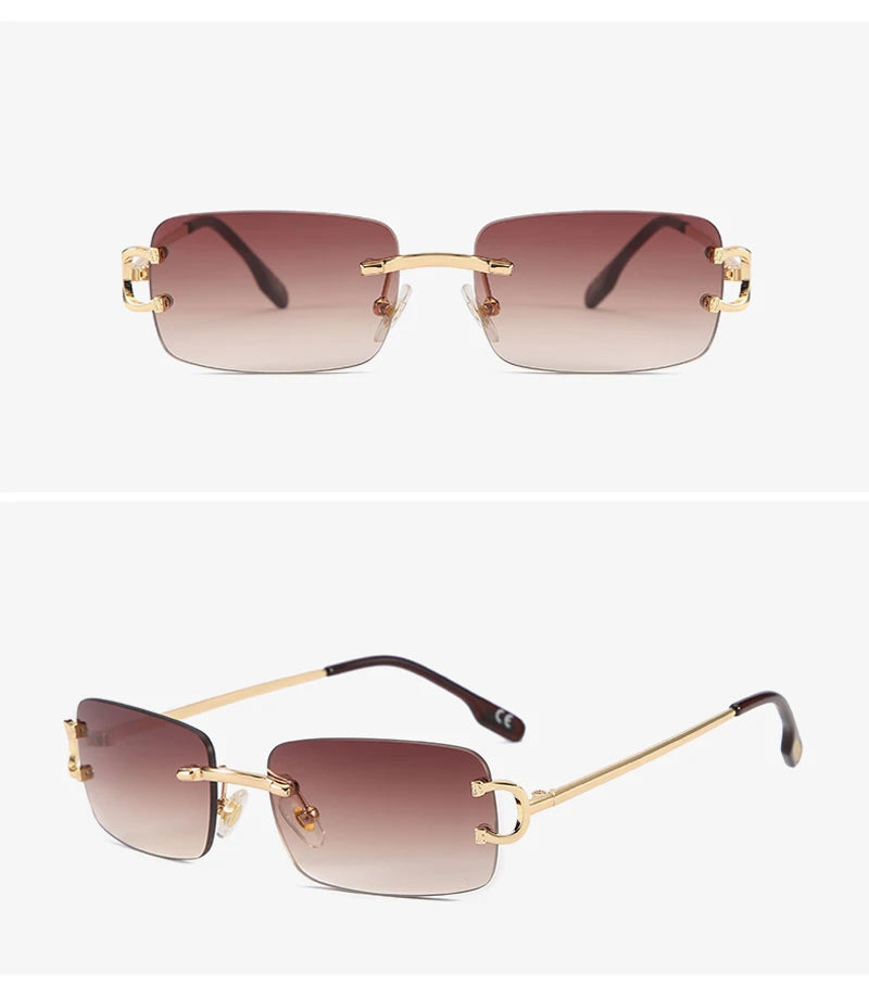 FoxDrop™ Kachawoo lunettes de soleil rectangulaires rétro sans monture homme femme uv400 petites lunettes de soleil mode bleu rose or métal cadeaux d'anniversaire