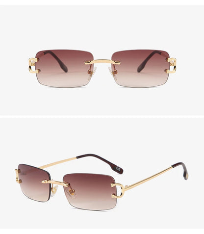 FoxDrop™ Kachawoo lunettes de soleil rectangulaires rétro sans monture homme femme uv400 petites lunettes de soleil mode bleu rose or métal cadeaux d'anniversaire