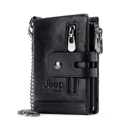 Monedero FoxDrop™ 100% de piel auténtica para hombre, tarjetero pequeño, cartera con cadena, cartera de bolsillo para hombre, calidad