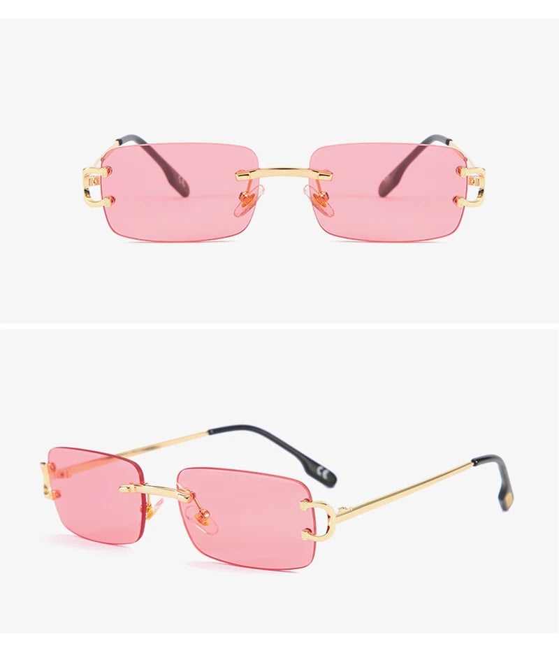 FoxDrop™ Kachawoo lunettes de soleil rectangulaires rétro sans monture homme femme uv400 petites lunettes de soleil mode bleu rose or métal cadeaux d'anniversaire