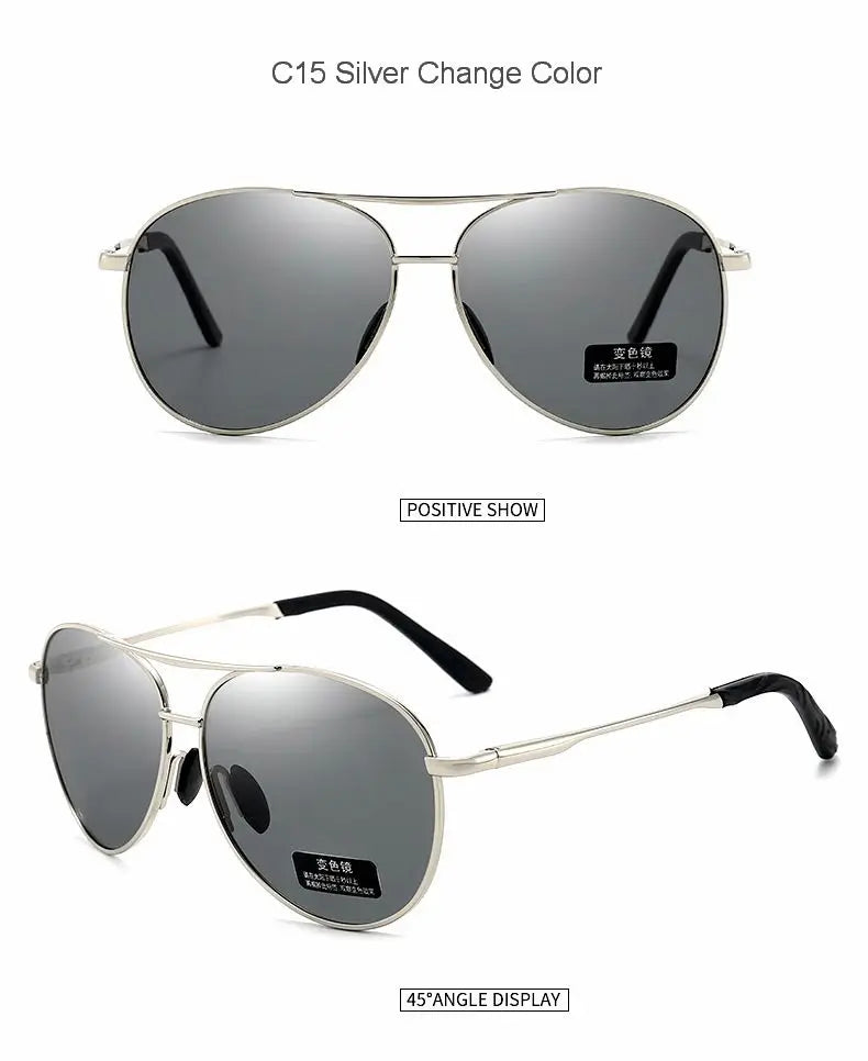 FoxDrop™ Aviation Metail Frame Polarized Sunglasses Men Color Changing Sun Glasses  Pilot Male Day Night Vision Driving