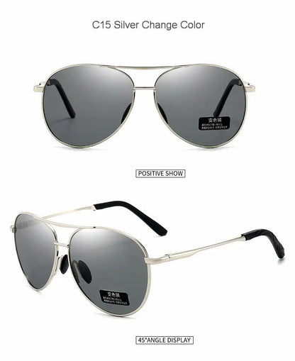 FoxDrop™ Aviation Metail Frame Polarized Sunglasses Men Color Changing Sun Glasses  Pilot Male Day Night Vision Driving