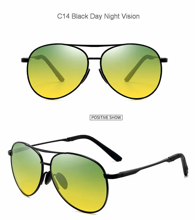 FoxDrop™ Aviation Metail Frame Polarized Sunglasses Men Color Changing Sun Glasses  Pilot Male Day Night Vision Driving