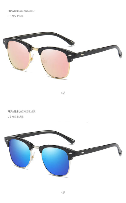 Lunettes de soleil polarisées classiques FoxDrop™ à demi-monture pour hommes et femmes, style rétro, rivets, petites lunettes de soleil pour hommes, populaires, noires, antireflets, pour voyage