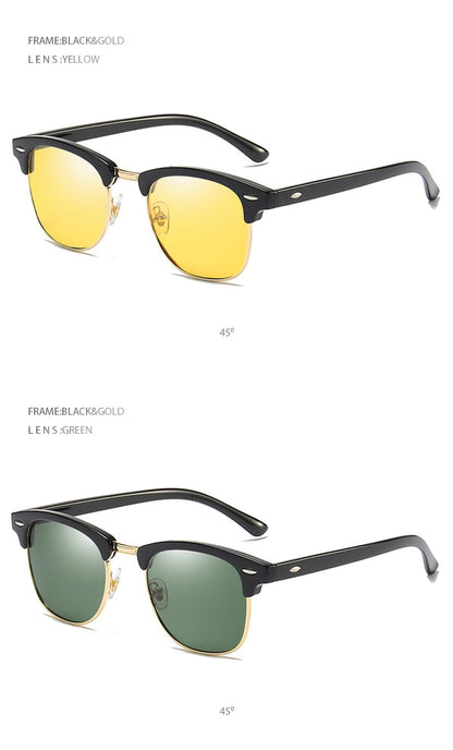 Lunettes de soleil polarisées classiques FoxDrop™ à demi-monture pour hommes et femmes, style rétro, rivets, petites lunettes de soleil pour hommes, populaires, noires, antireflets, pour voyage