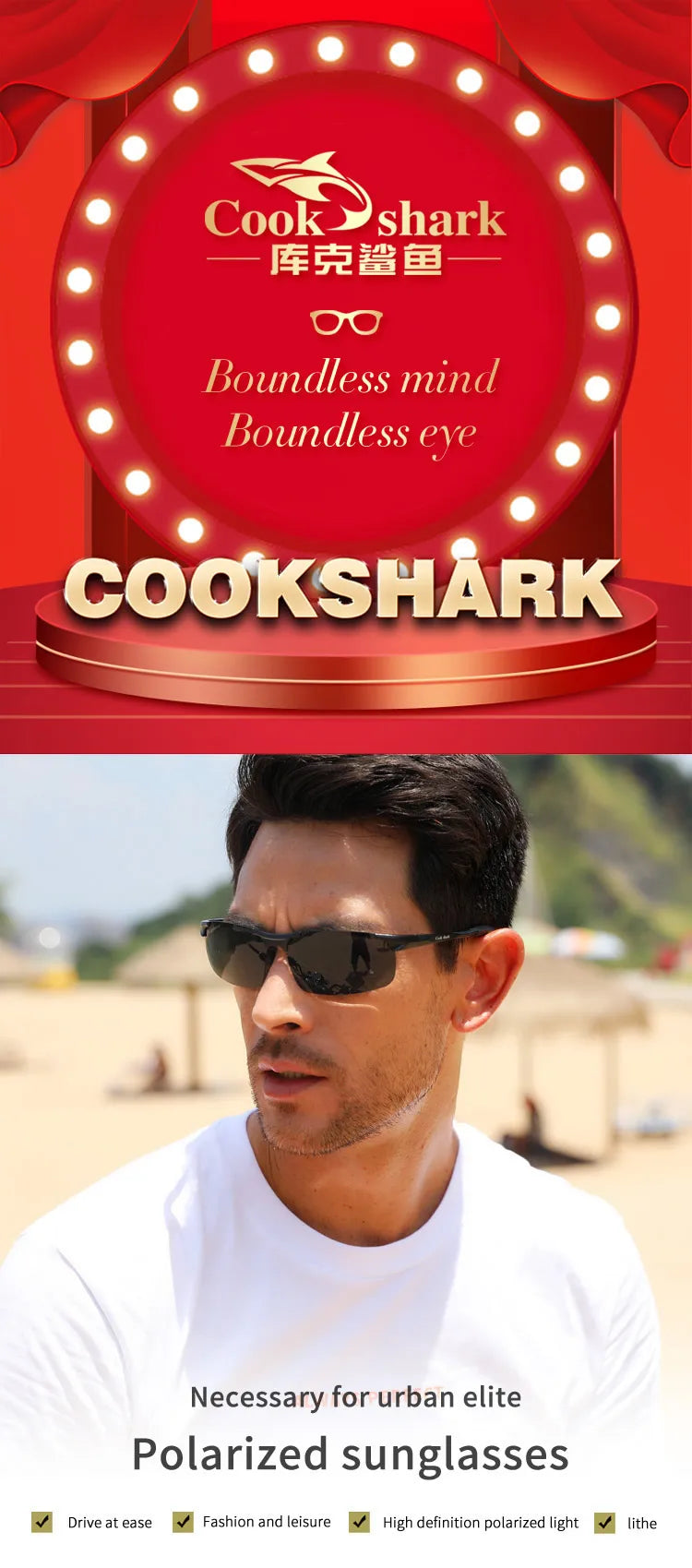 FoxDrop™ Cook Shark's new aluminum magnesium sunglasses men's sunglasses HD polarized driving drivers color glasses tide