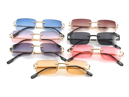 FoxDrop™ Kachawoo lunettes de soleil rectangulaires rétro sans monture homme femme uv400 petites lunettes de soleil mode bleu rose or métal cadeaux d'anniversaire